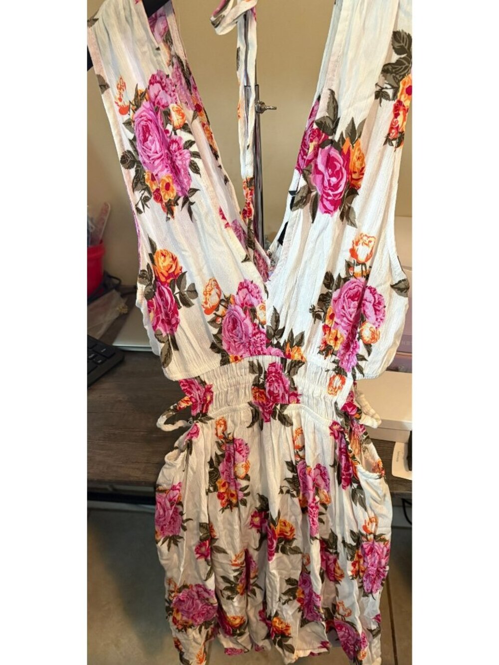 Fourteen Twelve Floral Sleeveless V-Neck Dress With Adjustable Tie-Back & Elasti